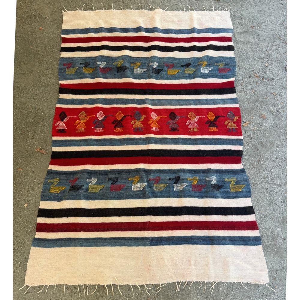 Guatemalan Mayan Momostenango Folk Art Throw Blanket 76x51 Guatemala Handwoven
